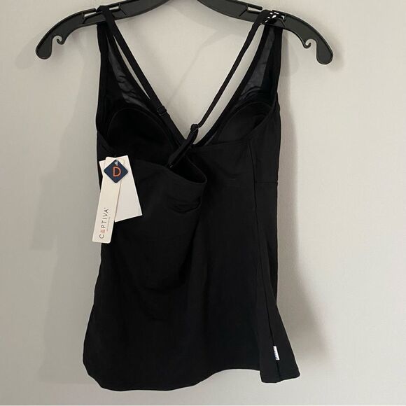 Captiva by Christina Women’s Black Deep V Neck Tankini Bikini Top size S - Picture 2 of 4